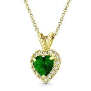 Lab Emerald Diamond Heart Pendant 14K Yellow Gold
